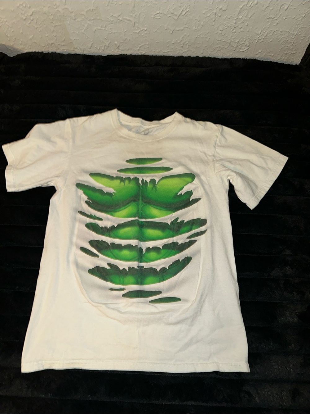 Marvel White Tee with Green Hulk Ripped Chest Graphic